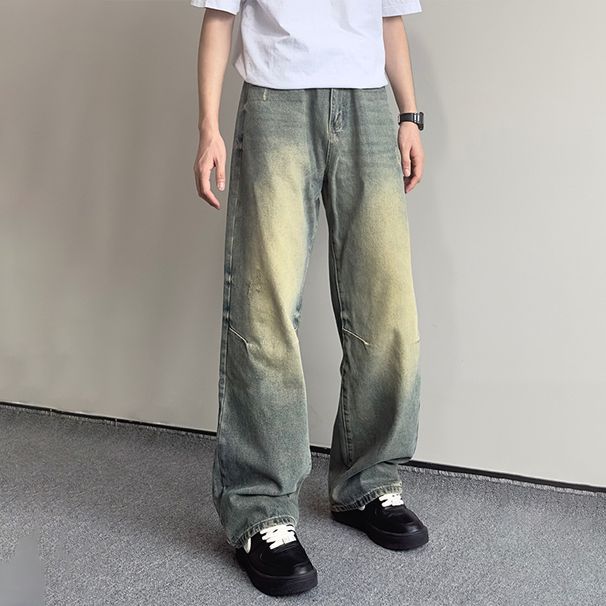 Nordmann Straight-Leg Jeans For Men European And American Style Versatile Cool Casual High Street Loose Wide-Leg Washed Vintage_mkmklike.com