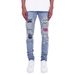 Men's Clothing Men's Cashew Flower Light Blue Tight Elastic Ripped Patch High Street Trend Skinny Jeans_mkmklike.com