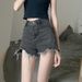 Women's plus Size Frayed Denim Shorts Loose Fit Thin Design Summer Style Wide Leg Slimming Straight A-Line Hot Pants_mkmklike.com