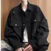 Pulse Pulse Distressed Washed Vintage Blue Denim Jacket For Men, Spring Autumn, Minimalist Style, High-End Feel, Turn-Down Collar,_mkmklike.com
