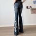 Women's Clothing Rose Retro Gradient Vintage Rose Embroidered Low-Rise Flared Jeans – Distressed Wash, Retro Blue, S-L (American Retro Streetwear)_mkmklike.com