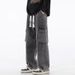 Men's Cargo Jeans Loose Fit Straight Leg Casual Long Pants Mid Waist Zipper Fly Black Blue Cotton_mkmklike.com