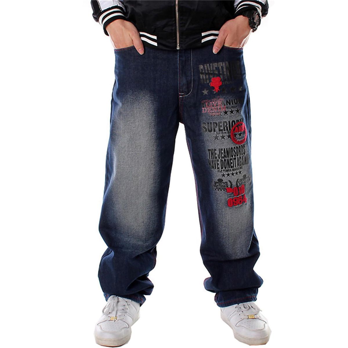 LUOBANIU Men's Baggy Jeans Relaxed Fit Hip Hop Streetwear With Embroidery Stretch Comfort For Dance & Skateboarding_mkmklike.com