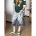 Unisex 3d Printed Embellished Flare Cropped Jeans | Loose Fit Straight Leg Knee-Length Shorts | Streetwear Denim Pants_mkmklike.com
