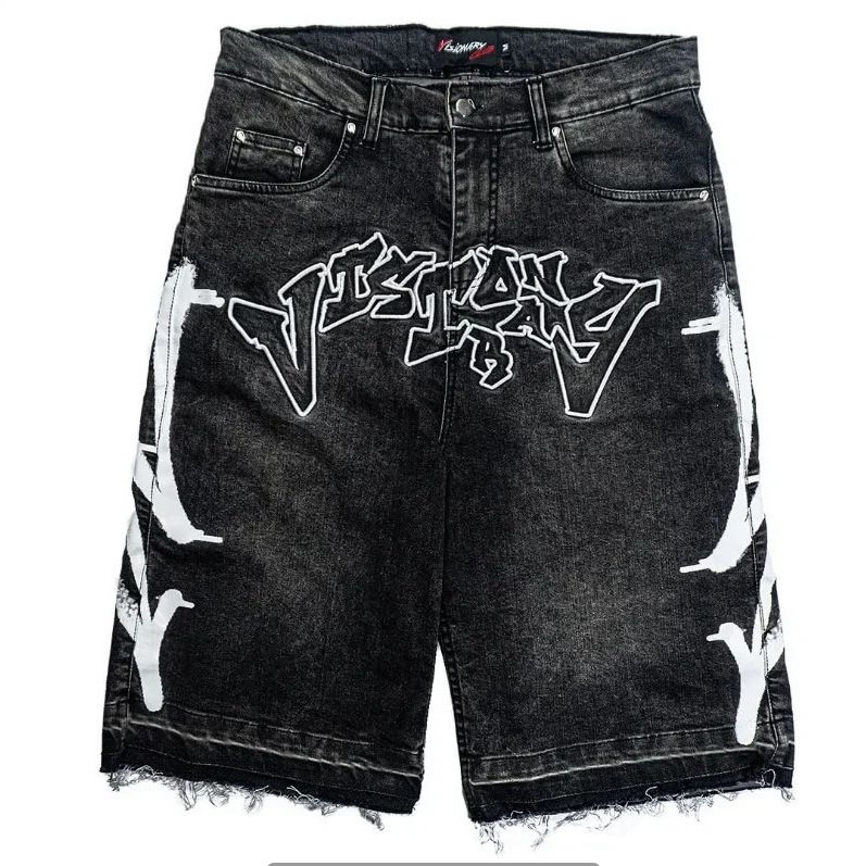 Cross Border Factory Direct Sales American Retro Washed Loose Shorts Personality Trend Pattern Street Straight Jeans Men_mkmklike.com