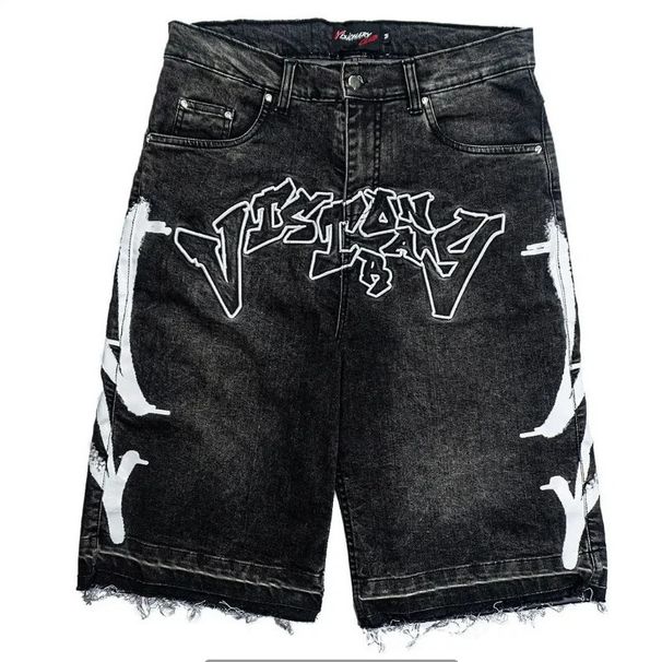 Cross Border Factory Direct Sales American Retro Washed Loose Shorts Personality Trend Pattern Street Straight Jeans Men_mkmklike.com