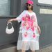Women's Clothing Heavy stitching bead glitter mesh mesh T-shirt women's mid-length dress_mkmklike.com