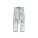Men's Vintage Distressed Denim Jeans - Relaxed Straight Leg Wide Fit With Raw Hem & Ripped Details, Casual Streetwear For Summer_mkmklike.com
