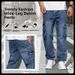 Men's Casual Straight Leg Jeans Mid Rise Multi Pocket Workwear Style American Retro Best Selling Pants_mkmklike.com