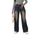 Women’s High-Waisted Flared Jeans – Winter Warm Fleece-Lined Denim Pants, Stretch Comfort, Washed Vintage Look (Sizes S-2XL, Navy/Blue)_mkmklike.com