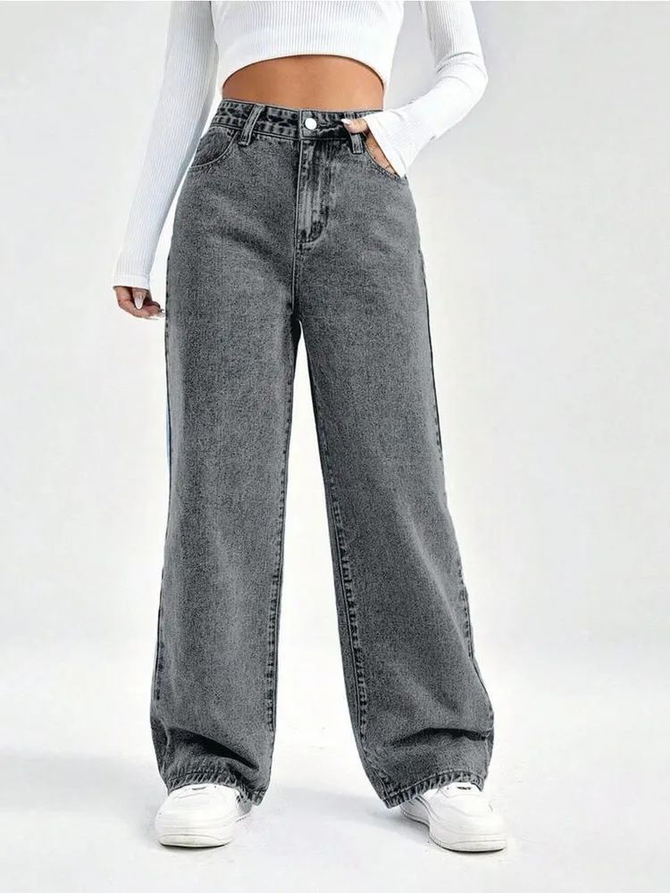 Women’s Tall Flared Jeans – High-Waisted Cotton Denim With Vintage Grey Wash_mkmklike.com