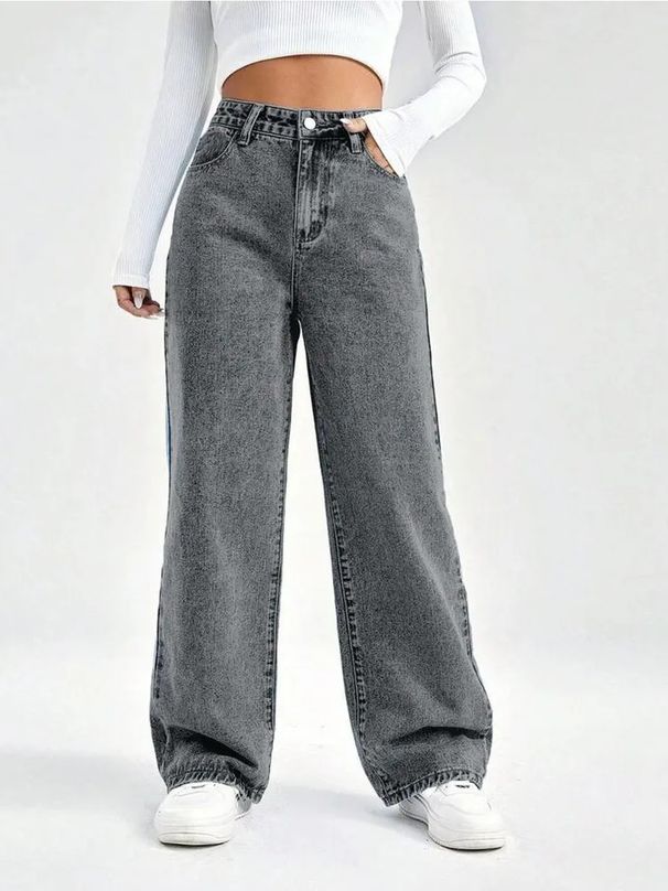 Women’s Tall Flared Jeans – High-Waisted Cotton Denim With Vintage Grey Wash_mkmklike.com
