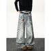 "Men's Retro Leopard Print Denim Pants – Double Waistband & 3D Print Design | Loose Fit Wide-Leg Jeans | 90s Vintage Streetwear"_mkmklike.com