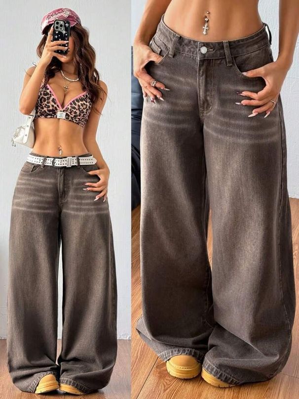 Women's High Waist Wide Leg Jeans - Vintage Washed Cotton Denim Pants For Casual Streetwear & Everyday Comfort_mkmklike.com