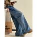 Vintage Blue Washed Curved Blade Jeans Unisex American High Street Loose Straight Leg Wide Pants_mkmklike.com