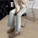 American Retro Style Hot Girl Butt-lifting Micro-flare Jeans For Women, High-waisted Slimming Floor-length Pants,_mkmklike.com