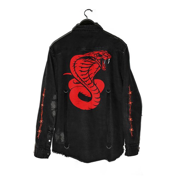 Men's Clothing Distressed Denim Jacket With Skull Embroidery – Relaxed Fit Vintage Washed Coat, Comfortable Cotton Blend, Streetwear Fashion Casual_mkmklike.com