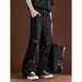 Men's Streetwear Distressed Wide-Leg Jeans - Oversized Straight Fit With Splatter Paint & Ripped Details_mkmklike.com