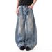 Retro American Street Style Men's Distressed Ripped Curved Blade Jeans High Waist Loose Fit Cleanfit Trousers_mkmklike.com