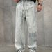 Men's Clothing Vintage American Straight Leg Jeans Relaxed Fit Distressed White Denim Pants With Elastic Waist, Casual Wear For All Seasons_mkmklike.com