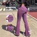 Retro Purple Washed Heart Appliqué Flared Jeans High Waisted Elastic Floor Length Pants for Women by PY1113GY_mkmklike.com