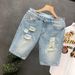 Men's Summer Lightweight Distressed Denim Shorts Casual Straight Fit Frayed Hem Five-Pocket Design Classic Five-Pocket Functionality_mkmklike.com
