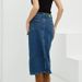 Women's Clothing Cotton Mid Length Denim Skirt With Slits_mkmklike.com