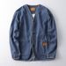 Vintage Washed Denim Jacket Men's Casual Oversized Open Front Coat With Patch Pockets_mkmklike.com