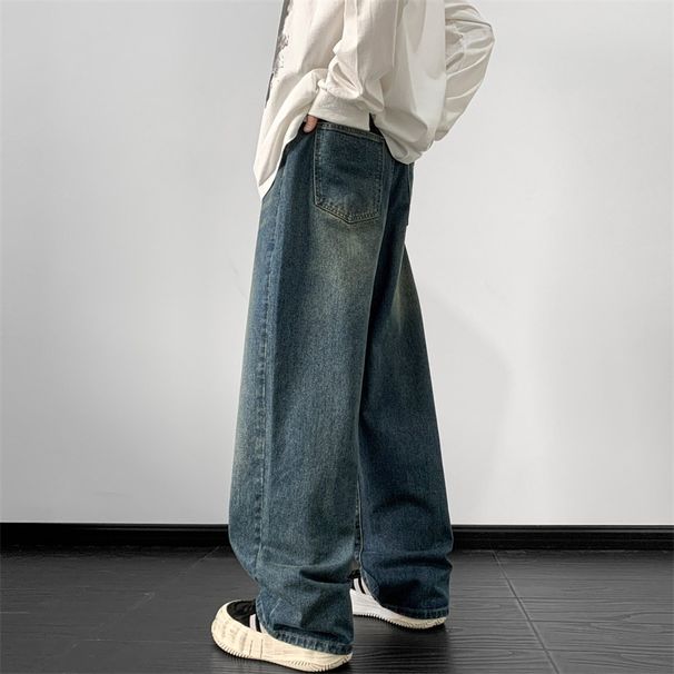 Pulse European Hip Hop For Men, Autumn And Winter Style, American Vibe Loose Wide-Leg Jeans, Casual Straight-Leg Cargo Pants_mkmklike.com