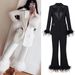 Women's clothing Internet celebrity style ostrich feather stitching suit two-piece suit temperament dress women's style trousers_mkmklike.com