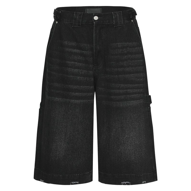 Pure 2025 Blue Summer New Ripped Jeans Men's American Street Straight Student Personality Cropped Pants_mkmklike.com