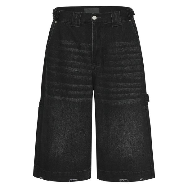 Pure 2025 Blue Summer New Ripped Jeans Men's American Street Straight Student Personality Cropped Pants_mkmklike.com