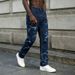Men's Retro Washed Floral Jeans Loose Straight Leg Pants_mkmklike.com