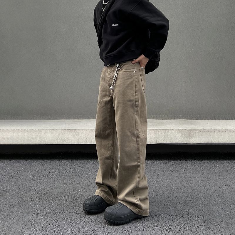 American Brown Workwear Jeans Fashion Men's Straight Niche Loose Casual High Street Bootcut Pants Men Trousers Male Clothes_mkmklike.com