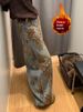 American Style Hot Girl Fashion Fleece-Lined Thickened Jeans For Women, Autumn And Winter Retro Loose Design Jacquard_mkmklike.com