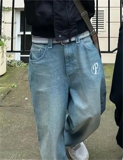 Men's Clothing Street Baggy Casual Jeans Men Retro Hip Hop Embroidery Trendy Fashion High Waist Jeans_mkmklike.com