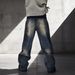 Men's Oversized Straight-Leg Jeans – Distressed Washed Denim With Graffiti Face Print & Fake Rips (Streetwear, Urban Style, Low Waist, Unisex Appeal)_mkmklike.com