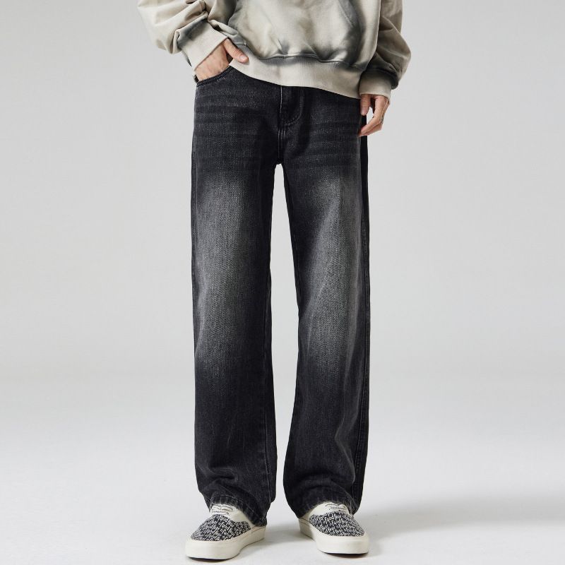 Nordmann Muqiu Clothing | American Cleanfit High Street Black Jeans Men's Loose Retro Washed Wide-Leg Pants_mkmklike.com