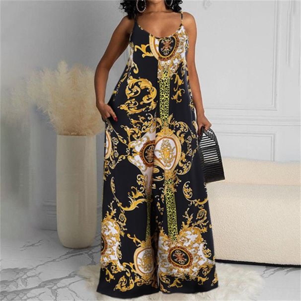 Women's clothing independent station casual printed backless sexy jumpsuit_mkmklike.com
