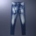 Men's Clothing Men's Jeans Old Blue Washed Hole Patch Paint Trendy Brand Slim Fit Skinny Pants Men_mkmklike.com