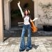American Retro Style|Stretchy And Slimming|Women's Flared Denim Cotton Long Pants, Extra Length_mkmklike.com