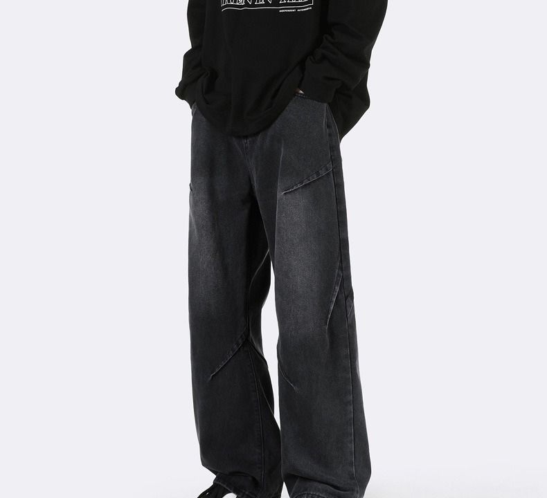 American Retro Wide-leg Jeans Men's Spring New Loose Straight High Street Casual Pants Slim Tooling Trousers_mkmklike.com