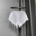 White Denim Sexy Low Waisted Ripped Hot Pants European Style Frayed Hem A Line Shorts Summer 2026 New Women's Clothing_mkmklike.com