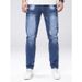 Men's Jeans Stretch Street Style Trendy Men's Pants Blue Fashionable Casual Handmade Worn-out Hole Denim Pants Washed Slim Fit Small Leg Pants_mkmklike.com