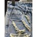 Men's Frayed Distressed Denim Shorts Heavyweight Loose Fit Straight Leg mid Length American Trendy Brand Stylish Edgy Five Point_mkmklike.com