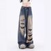 Men's Clothing Street Design Patch Ripped Jeans Men's Niche Ins Trend Loose Straight Pants_mkmklike.com