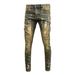 Men's Distressed Slim-Fit Jeans – Vintage Washed Denim With Artistic Spray Paint & Patch Details (28-38)_mkmklike.com