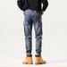 Men's Distressed Denim Jeans With Patchwork Embroidery - Straight Leg High Street Casual Pants For Urban Style_mkmklike.com