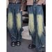 High Street Retro Distressed Wasteland Style Washed Wrinkled Flared Jeans Men's European And American Wide-Leg Trendy_mkmklike.com