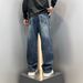 Men's High End Patchwork Straight Leg Jeans Loose Fit Long Pants Autumn Winter Trendy Design_mkmklike.com
